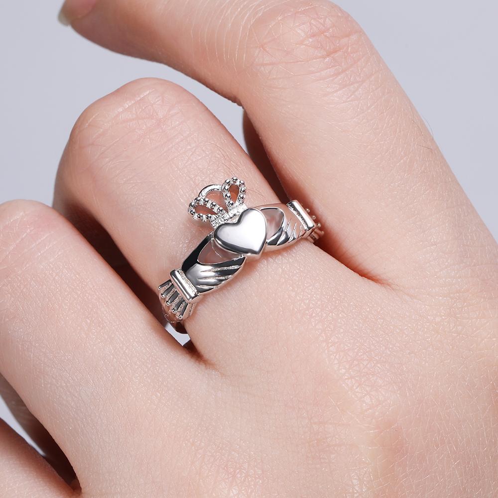 EAMTI 925 Sterling Silver Women's Claddagh Irish Ring Love Heart Celtic Knot Crown Engagement Wedding Band