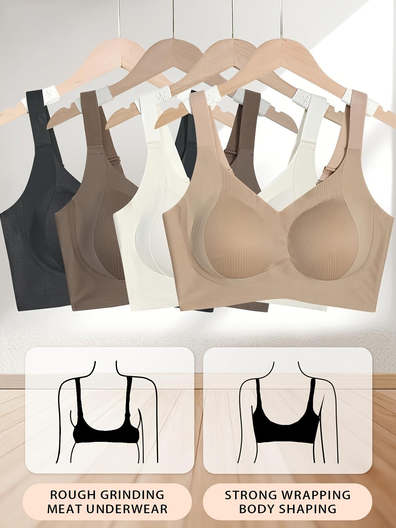 Women's Solid Adjustable Strap Wireless Seamless Spandex Bra, Breathable Comfortable Buckle Back Push Up Bra, Women's Lingerie for All Seasons, Bra Pack