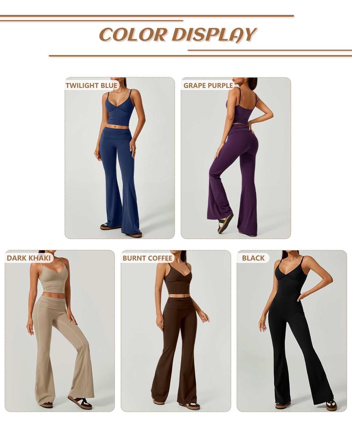 TIMEOFF Women's 2-Piece Athletic Sportswear Matching Set - Deep V Crop Cami & Flared Pants, Adjustable Minimalist Fabric, Buttock Lifting Sculpting, Back Hollow-Out, Athleisure Breathable Clothes for Yoga & Workout Daily Wear, 2 Piece Sets, Workout Sets F