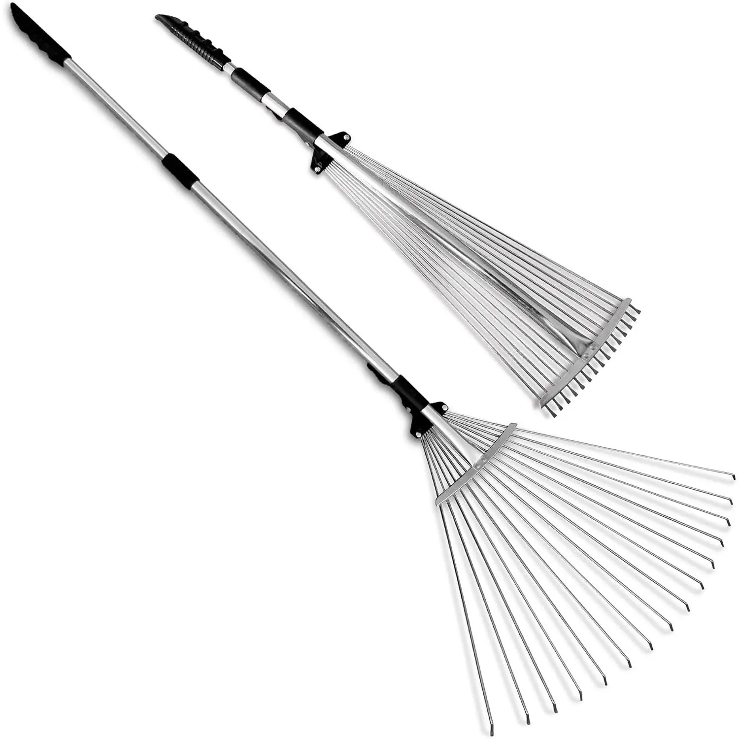 Adjustable Metal Leaf Rake with Expandable Head 8-23", Collapsible & Telescopic Grass Rake for Lawns, Garden & Yard, Ideal for Leaves, Shrubs & Small Areas