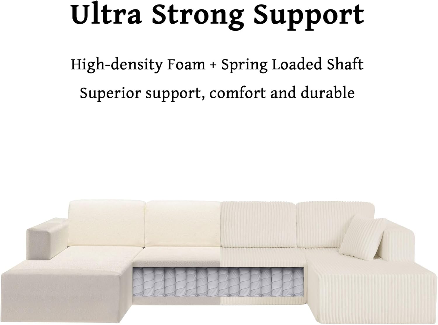 【New Year Special Discount】 Niccae 132'' Oversized U-Shaped Modular Sofa, 3 PCS, Modern Corner Cloud Sofa with Plush Corduroy, Full Foam Lounge, Double Chaise & 6 Cushions for Living Room