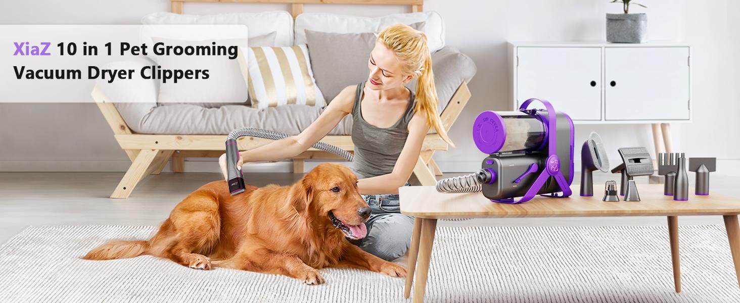 Dog Grooming Kit with Pet Grooming Vacuum, Pet Hair Dryer, Dog Clipper, Cat Nail Grinder Paw Trimmer, 15 Kpa Dog Bathing Kit for Long/Short Hair Pets