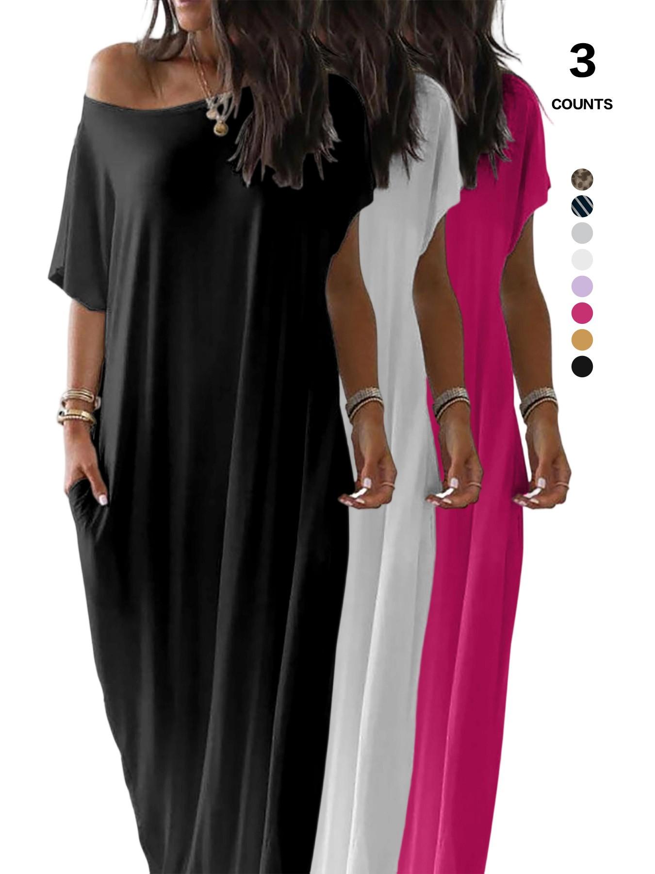 Women's Solid Color Batwing Sleeve Lounge Dress, Casual Comfy Short Sleeve Nightdress, Ladies Sleepwear for All Seasons