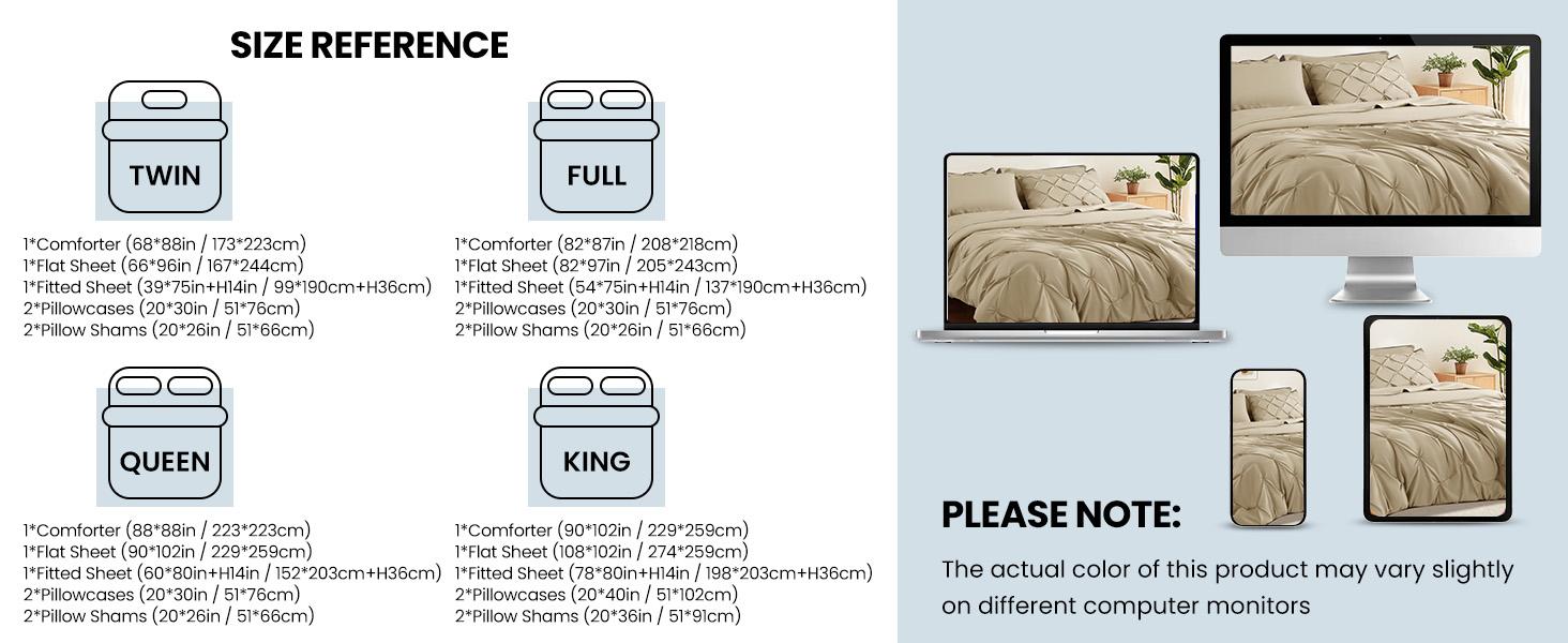 Sonoro Kate 7PCS Luxury Comforter Set – All-Season Pintuck Bedding with Ultra-Soft Comforter, Sheets, and Pillowcases, Cozy Bed  Modern Homes