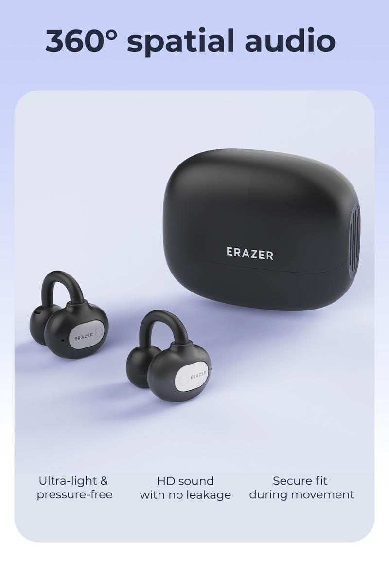 ERAZER XF50 AI Translation Earphones, Hi Fi Sound Quality, 134 Language Translations, Ultra Light Wear, IPX5 Anti Sweat, Waterproof, Stable and Durable Clip on Earphone Strap APP Suitable for Travel and Learning