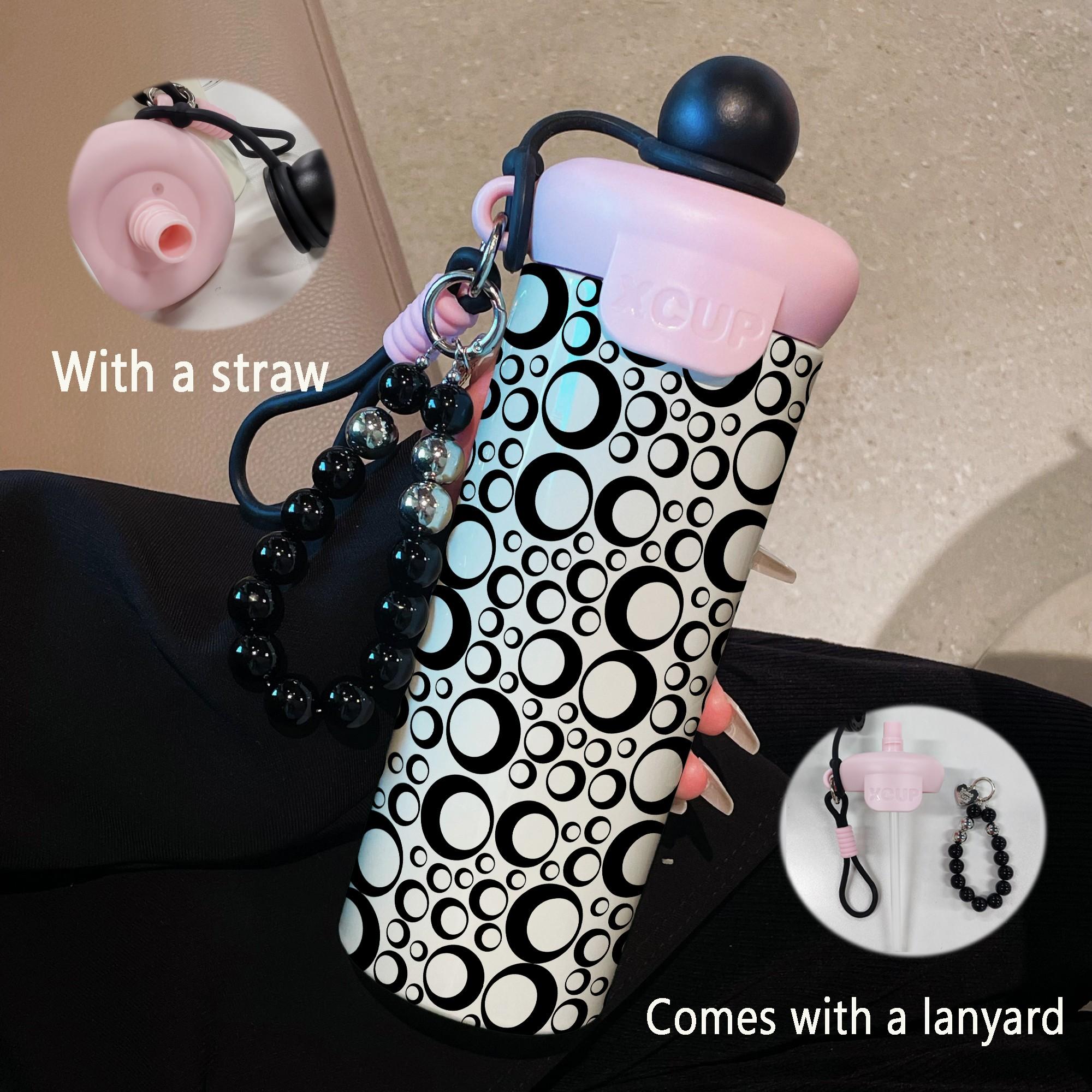 600ML with Straw and Beaded Bracelet, Stainless Steel, Insulated Cups, Leak-Proof, Keeps Cold/hot, Ideal for Home, Commute, Travel, Gift