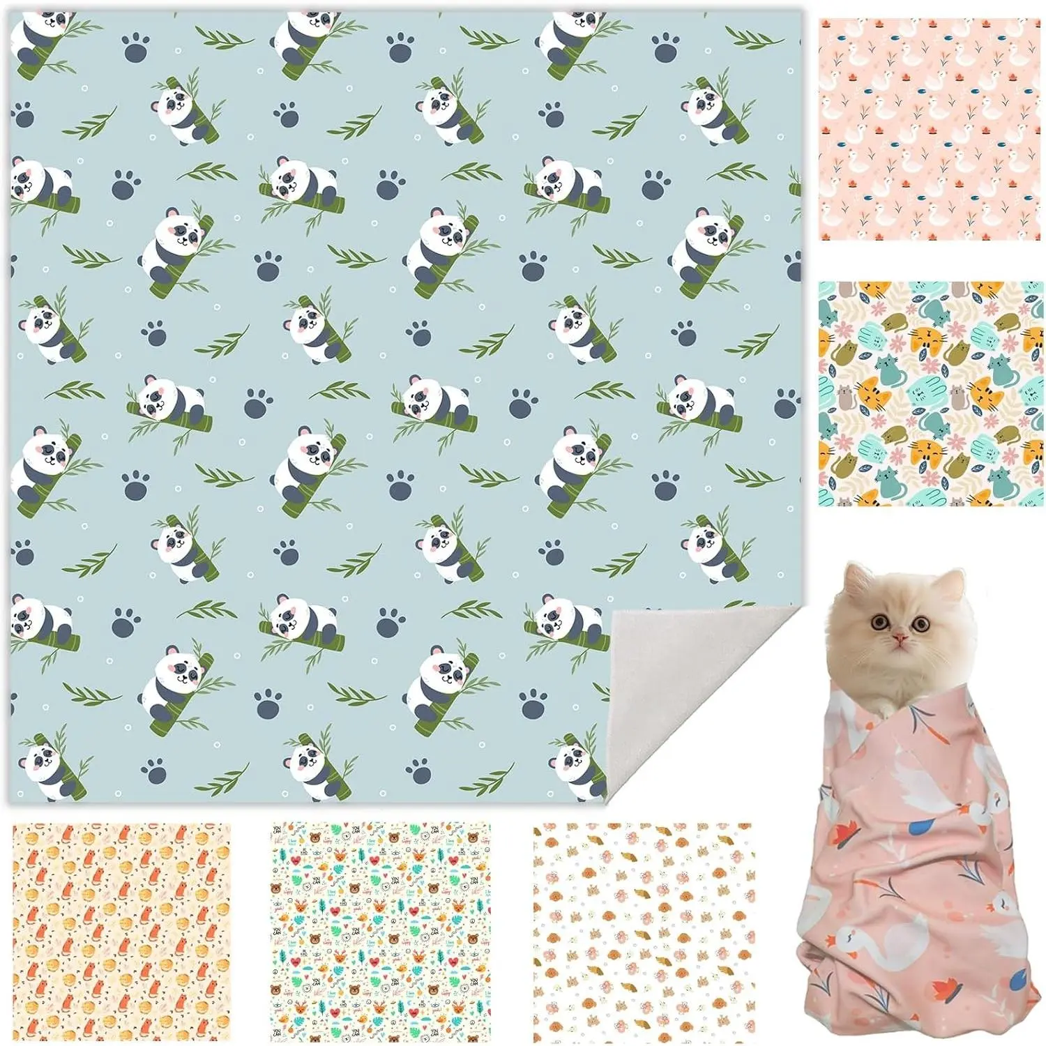 27.6" Cat Grooming Wrap Self-Adherent Fabric Anti-Scratch Anti-Escape Cat Burrito Wrap for Cutting Nails Multifunctional Swaddle Wrap Pet Tool (Panda, X Large)
