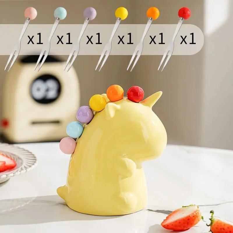 ⚖️ [Aesthetic Tableware] Unicorn Bento Food Picks | Kitchen Organizer Jar - (Handle With Care)