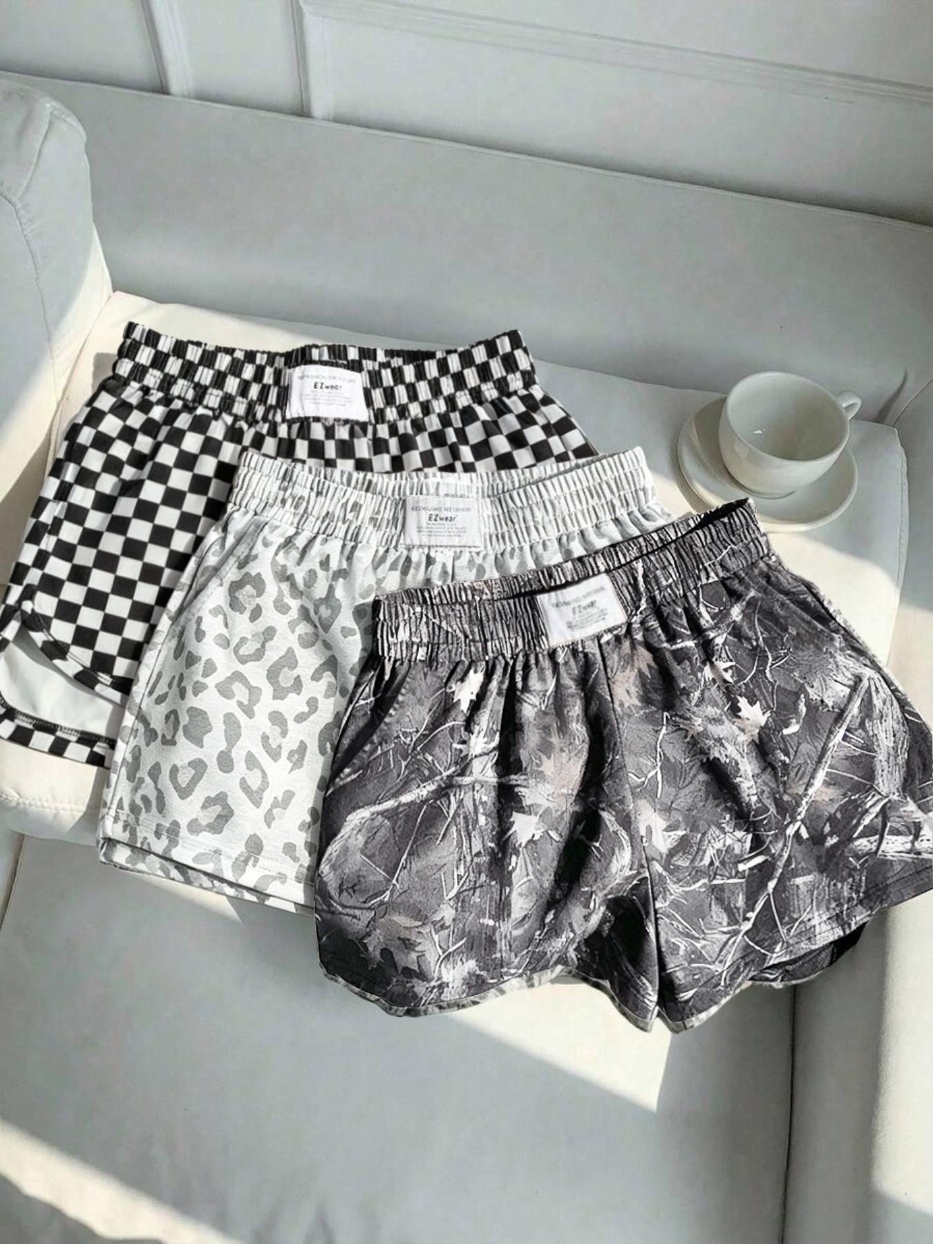 Women's Summer Leopard and Plaid Print Athleisure Casual Shorts, Comfortable Loose-Fit Athletic Bottoms for Yoga and Daily Activities