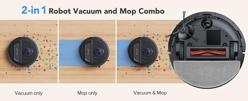 BPMIO B20 2-in-1 Robot Vacuum & Mop Combo 5500Pa Suction LiDAR Navigation 120-Min Runtime Alexa WiFi App Compatible for Pet Hair Hard Floors