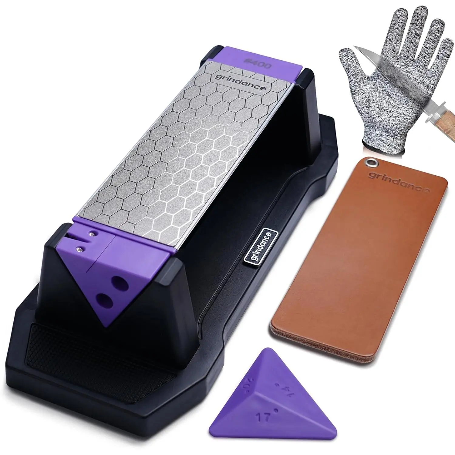 3-Sided 400/1000/8000 Grit Knife Sharpening Whetstone Kit, with Angle Guide, Non-Slip Base, Strop, Protective Glove, for Kitchen Knives, Outdoor Hunting Tools, Outdoors