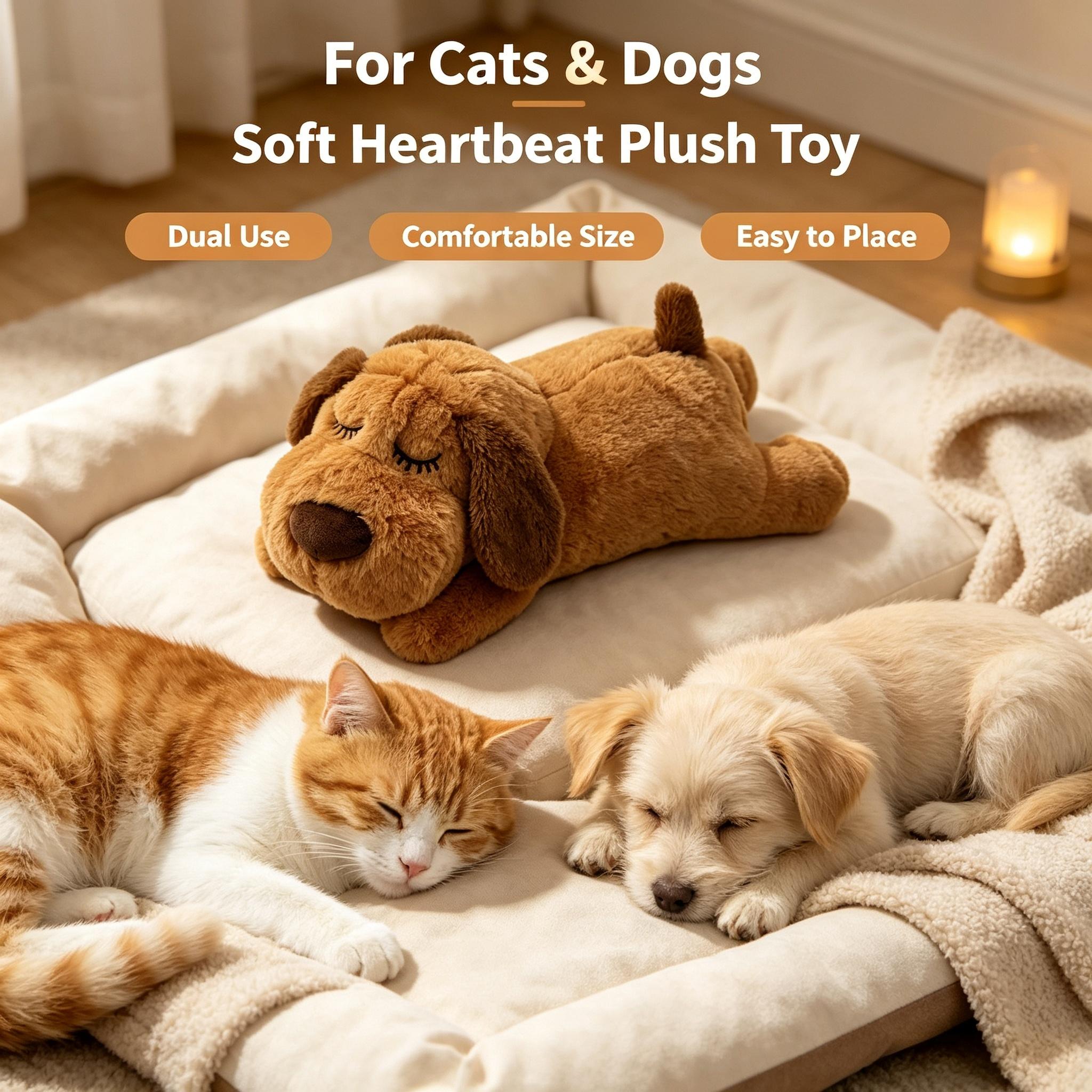 Plush Heartbeat Dog Toy - Anxiety Relief Cuddly Companion, Calming Interactive Sleep Aid for Puppies & Dogs,