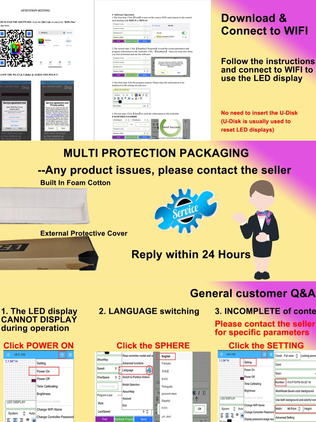 P10 Programmable Scrolling LED SIGN 40"×14" LED Display, 4000cd/m³ High Brightness led Display with WIFI+USB, Indoor Outdoor Digital Sign Screen, SMD Technology Open Sign for Advertising