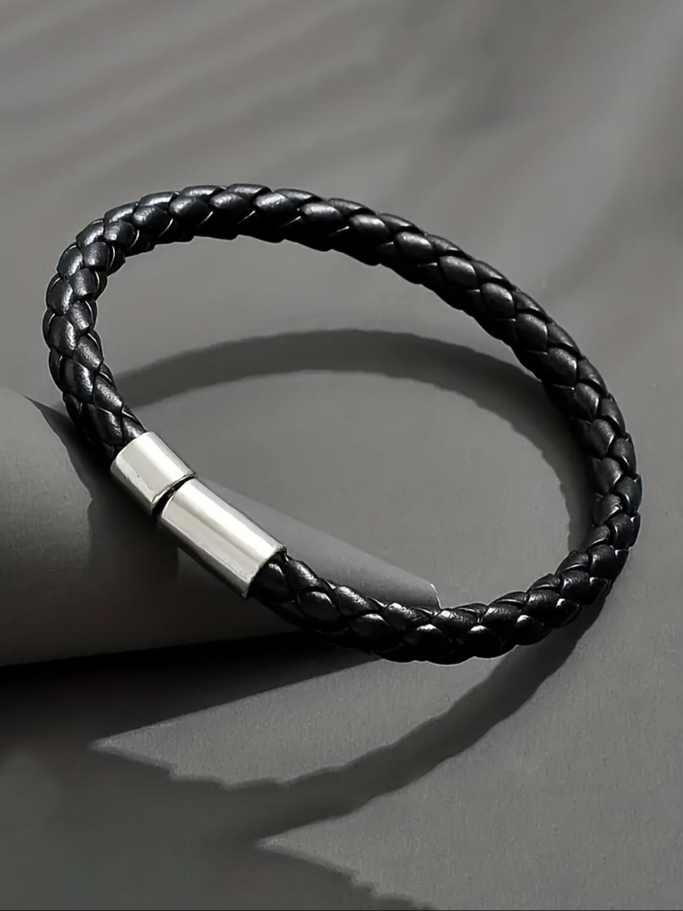 Men's Fine Woven Leather Bracelet, Minimalist Casual Style, Thin Braided Wristband, Fashion Accessory for Daily Wear, Perfect Gift