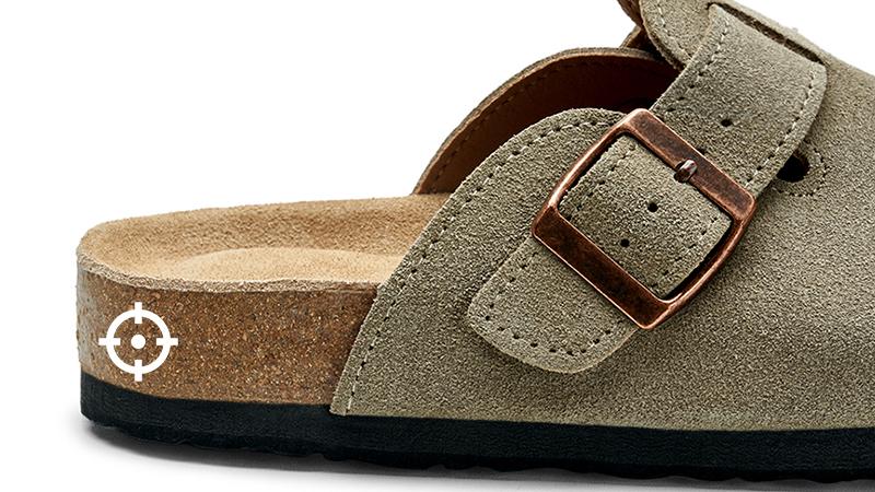 [Half Size Up!!!]Trary Women Genuine Leather Round Toe Cork Footbed Clogs Potato Shoes with Arch Support Adjustable Buckle Clogs Non-Slip Slippers Retro Fashion Walking Shoes