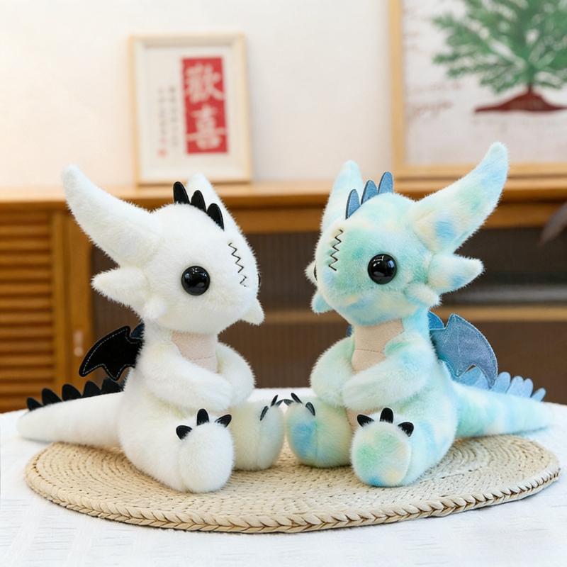 25cm Cute Baby Dragon Plush Toy Set Kawaii Black White Tie‑Dye Dragon Stuffed Animal Soft Plushie Doll Kids Gift Home Decor