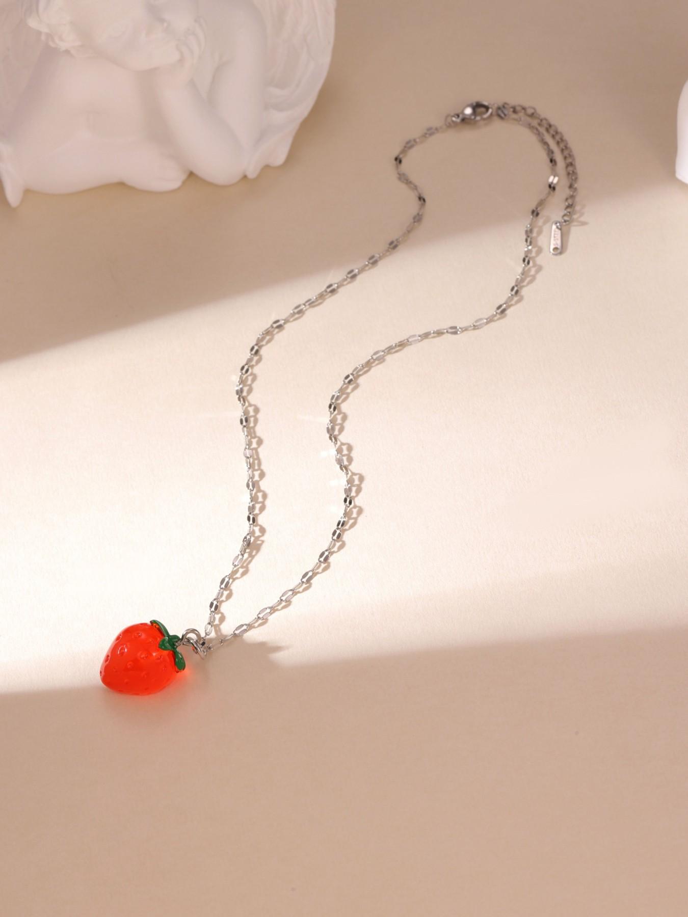 Edgy Girly 3D Fruit Shape Silver Necklace Lightweight Music Festival For Women