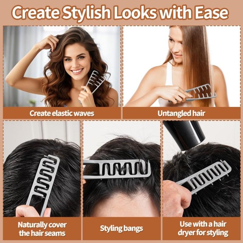 3 Texture Combs, unisex voluminous texture styling combs, wide-tooth textured styling tools, create volume and parting for bangs, ABS plastic textured handle, black + gray + pink