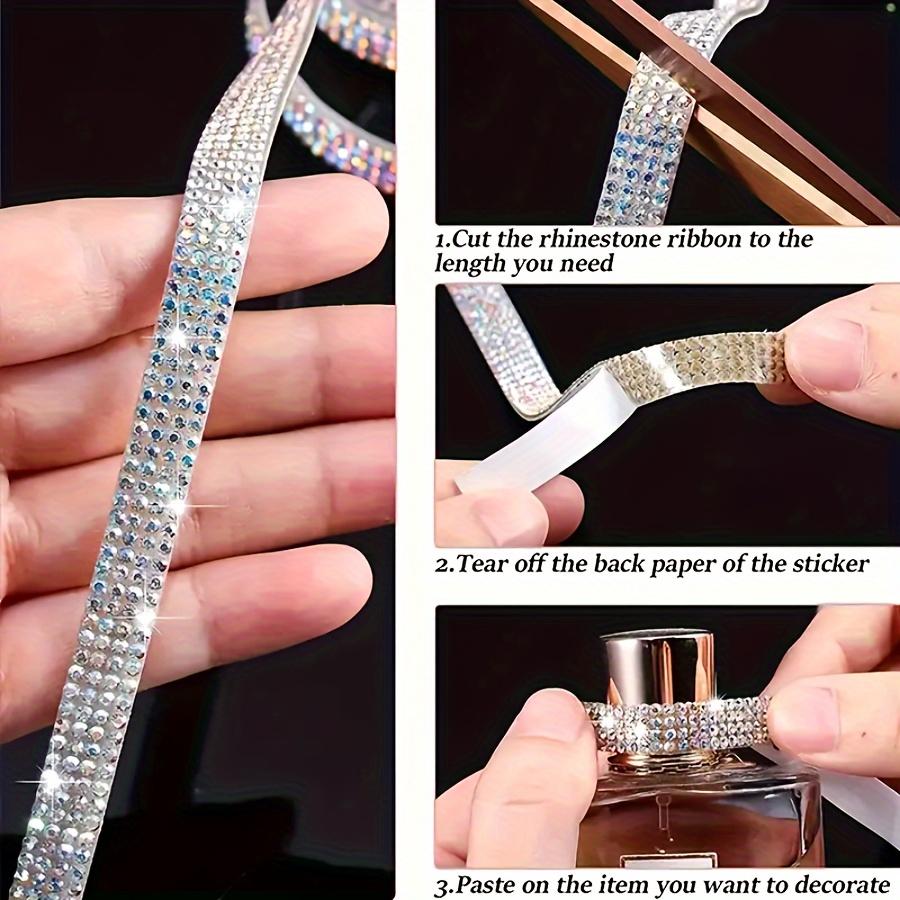 0.9cm Wide 91cm Long Crystal Self-adhesive Strip, Rhinestone Strip Decorative Strip, Clothing Sewing Accessories, Clothing Color DlY Ribbon Sticker, Rhinestone Tape Roll, Used For DIY Crafts, Wedding Party Decoration, Car Phone Clothing Bag Decoration