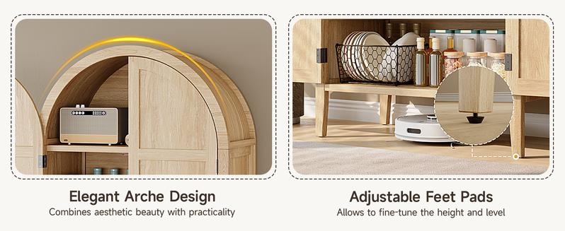 【Valentine's Day gift】ONBRILL 71" Tall Arched Cabinet, 5-Tier Arched Kitchen Pantry with Glass Doors & Drawer, Modern Display Pantry Cabinets with Adjustable Feet, Wooden Pantry for Kitchen, Living Room Furniture, Dining Room Furniture