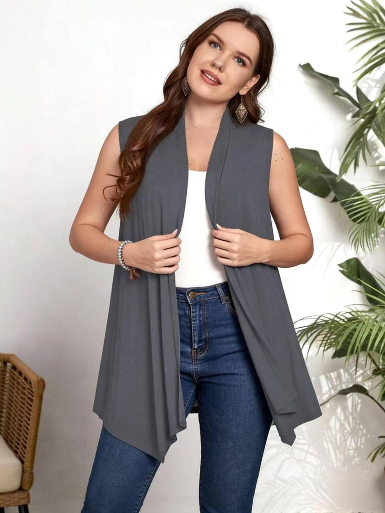 Ebay Bestselling Sleeveless Vest, Hot Selling Open Front Cardigan for Women, European and American Style, Plus Size Female Clothing