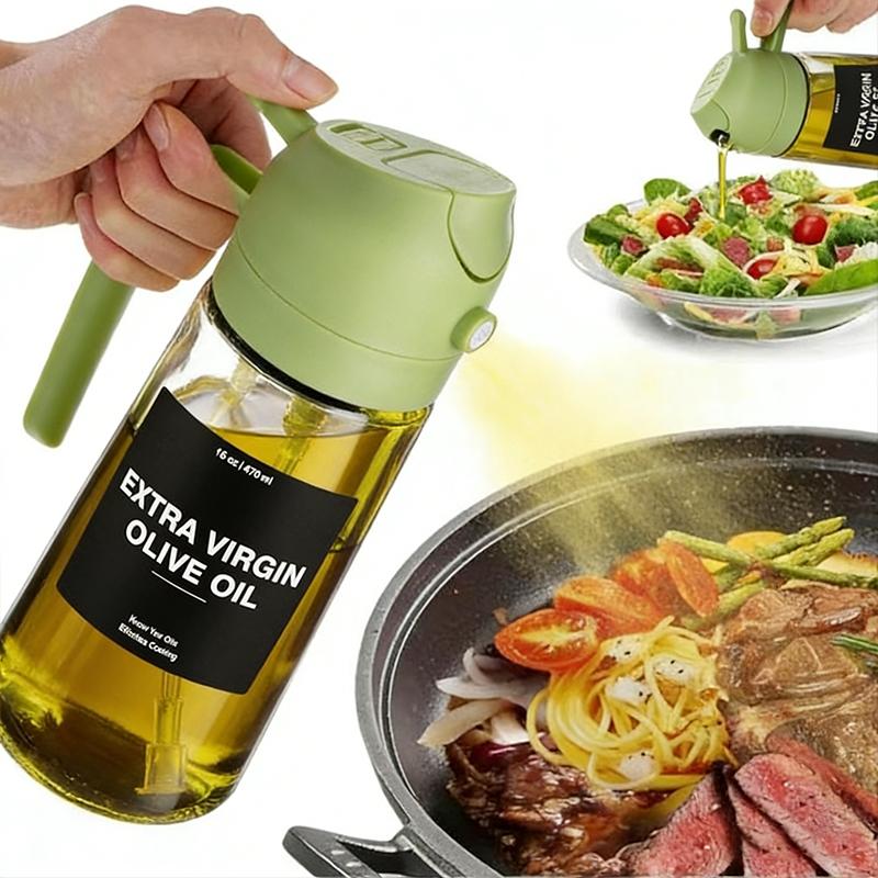 16 oz Glass Oil Spray Bottle, Oil Mister Spray Bottle for Cooking, 2-in-1 Olive Oil Sprayer and Kitchen Cooking Oil Dispenser, Glass Oil Bottle for Kitchen with 470 mL Aroma Mist Spray-and-Pour Design, Home Use Kitchenware, Kitchen Gadgets #GLOBAL PICKS