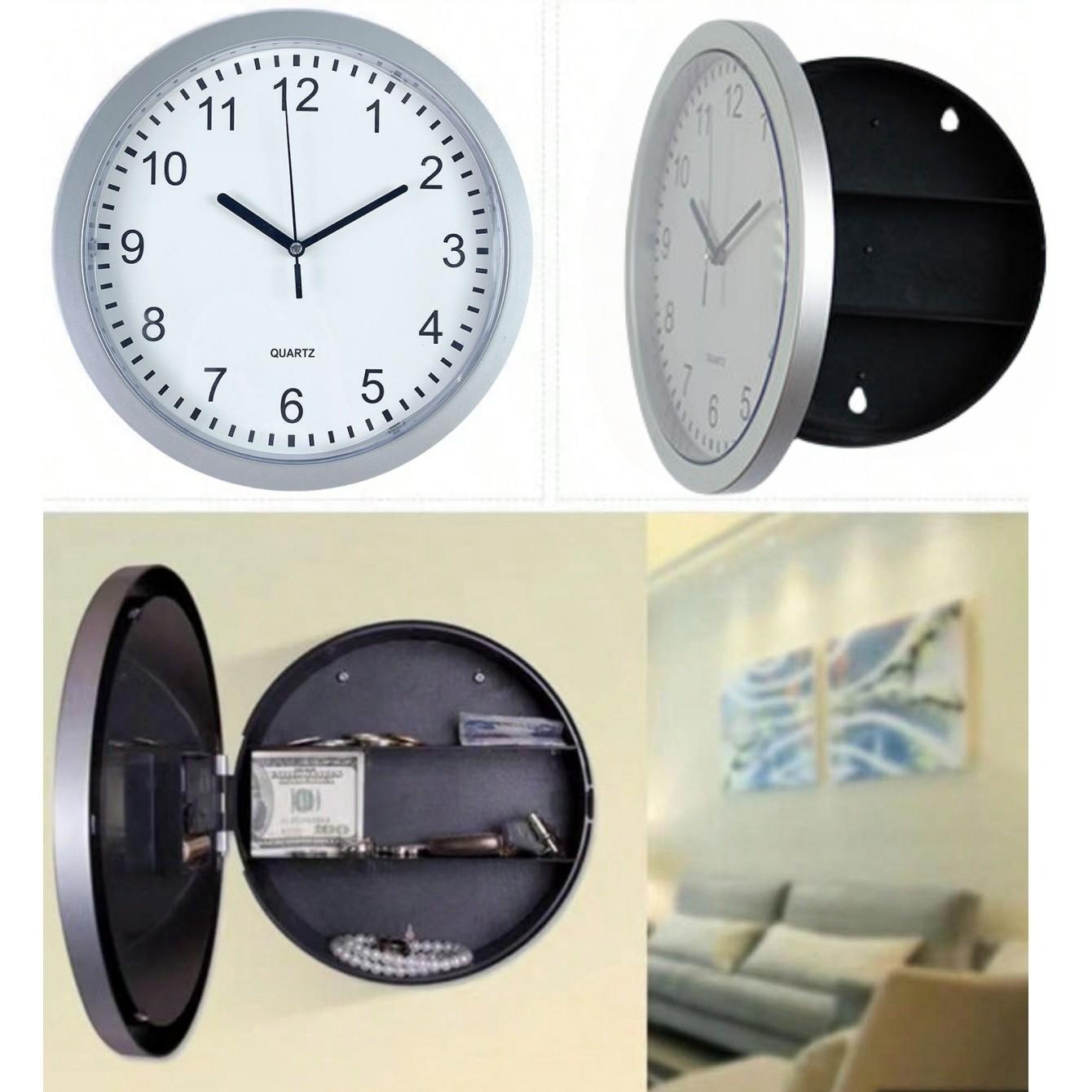 Vintage Wall Clock with Hidden Storage, Silent Battery-Powered Decorative Clock, Secure Jewelry Box for Living Room