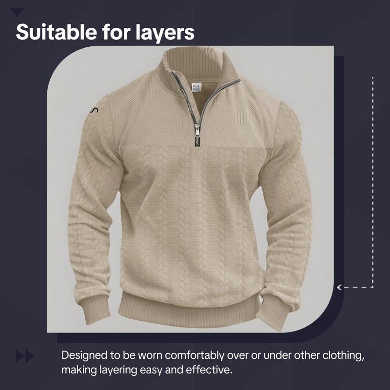 Men's solid color half-zip stand-up collar sweater, regular version of casual long-sleeved pullover, comfortable fabric, warm, suitable wearing in autumn and winter, men's daily outfit.