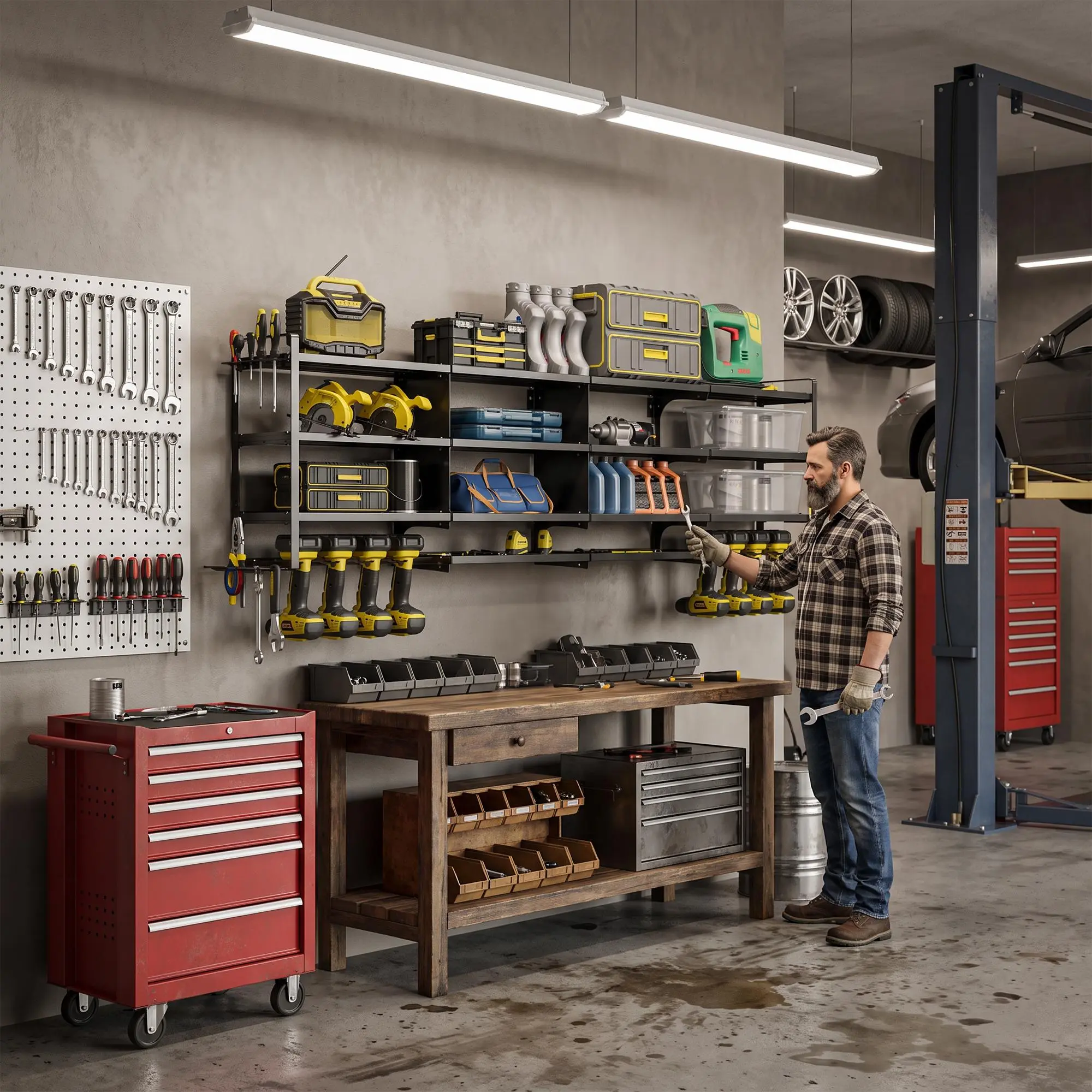 Gaomon Heavy-Duty Wall-Mount Power Tool Organizer, 67 in 4-Tier Garage Storage Rack, 1000 lb Capacity, Holds 80 Tools, 8 Drill Holders, hardware incl.