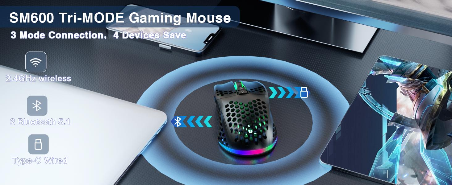 Aula X Solakaka SM600 Wireless RGB Esports Gaming Mouse,Tri-Mode Connection 2.4G/BT5.0/USB, Rechargeable Battery Customizable Dpi Adjustable Multiplatform Compatibility Ergonomic Mouse,Office Desktop Laptop PC Accessories  TikTokShopfalldealsforyou