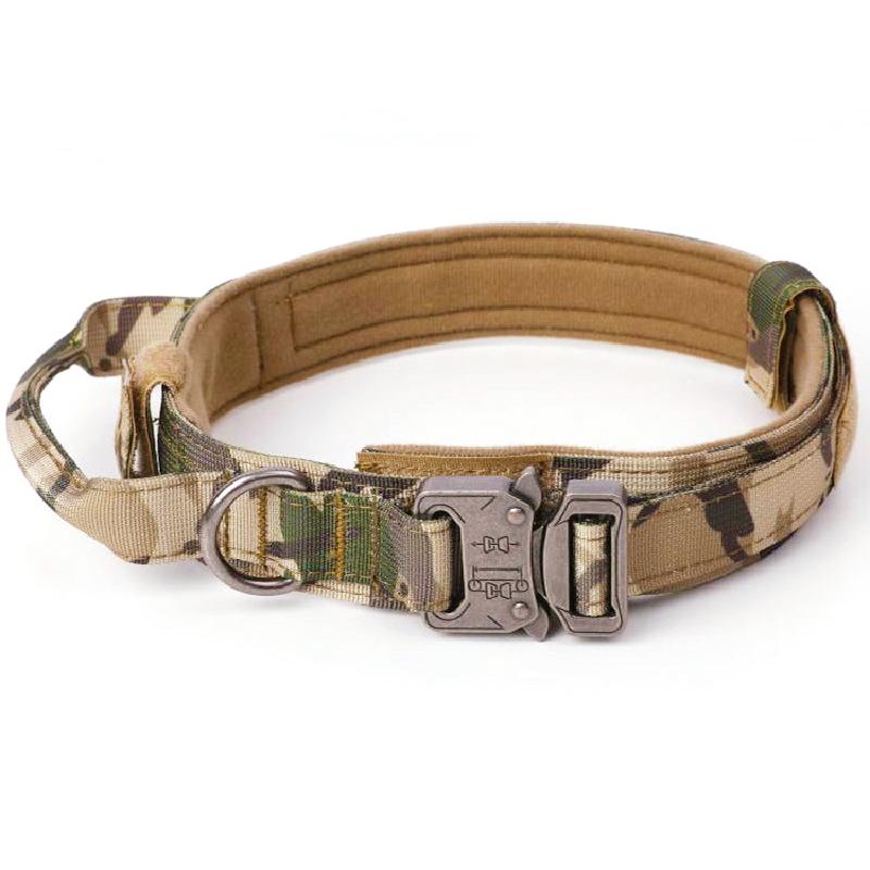 Pink Camo Tactical Dog Collar with Handle – Adjustable Heavy Duty Military Collar with 2 Patches, Perfect for Training – Fits Large & Small Dogs