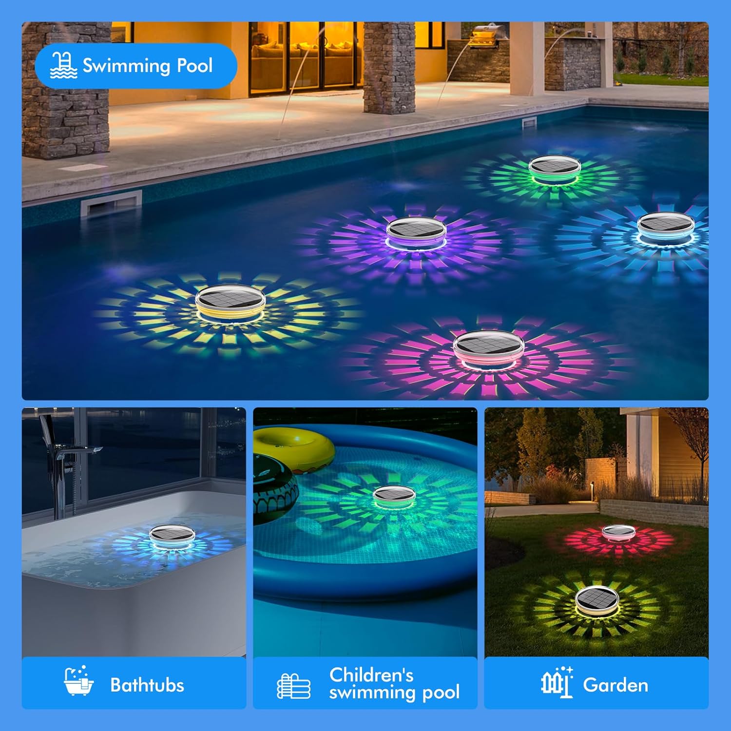 Solar Rechargeable Floating Pool Light with Remote, 9 LED Lighting Modes, Ipx7 Waterproof, Ideal for Indoor Pools and Spa Parties