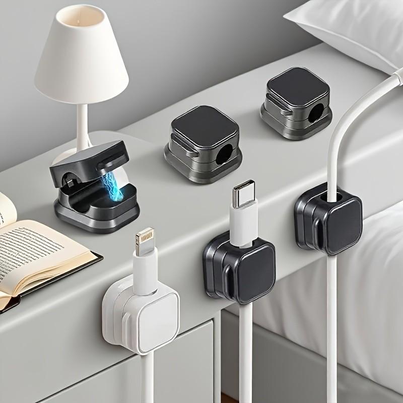 6-Piece Magnetic Cable Clips Set, Desktop & Bedside Adhesive Cable Organizer, Office Supplies, Multi-Function Cable Management System, No Drilling Required