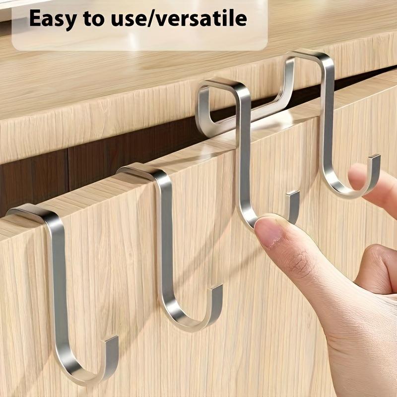 2PC No Drill Stainless Steel Double S Hooks, Over Door Cabinet Hanging Hooks Multi-Purpose Home Storage Organizer Hooks