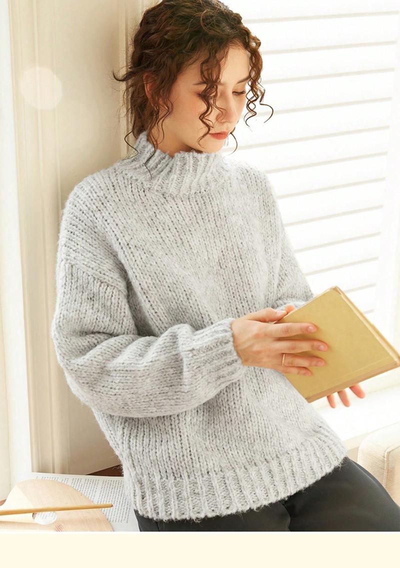 Women's Solid Drop Shoulder Knit Sweater, Casual Long Sleeve Jumper for Fall, Fashion Ladies' Knitwear for Daily Wear
