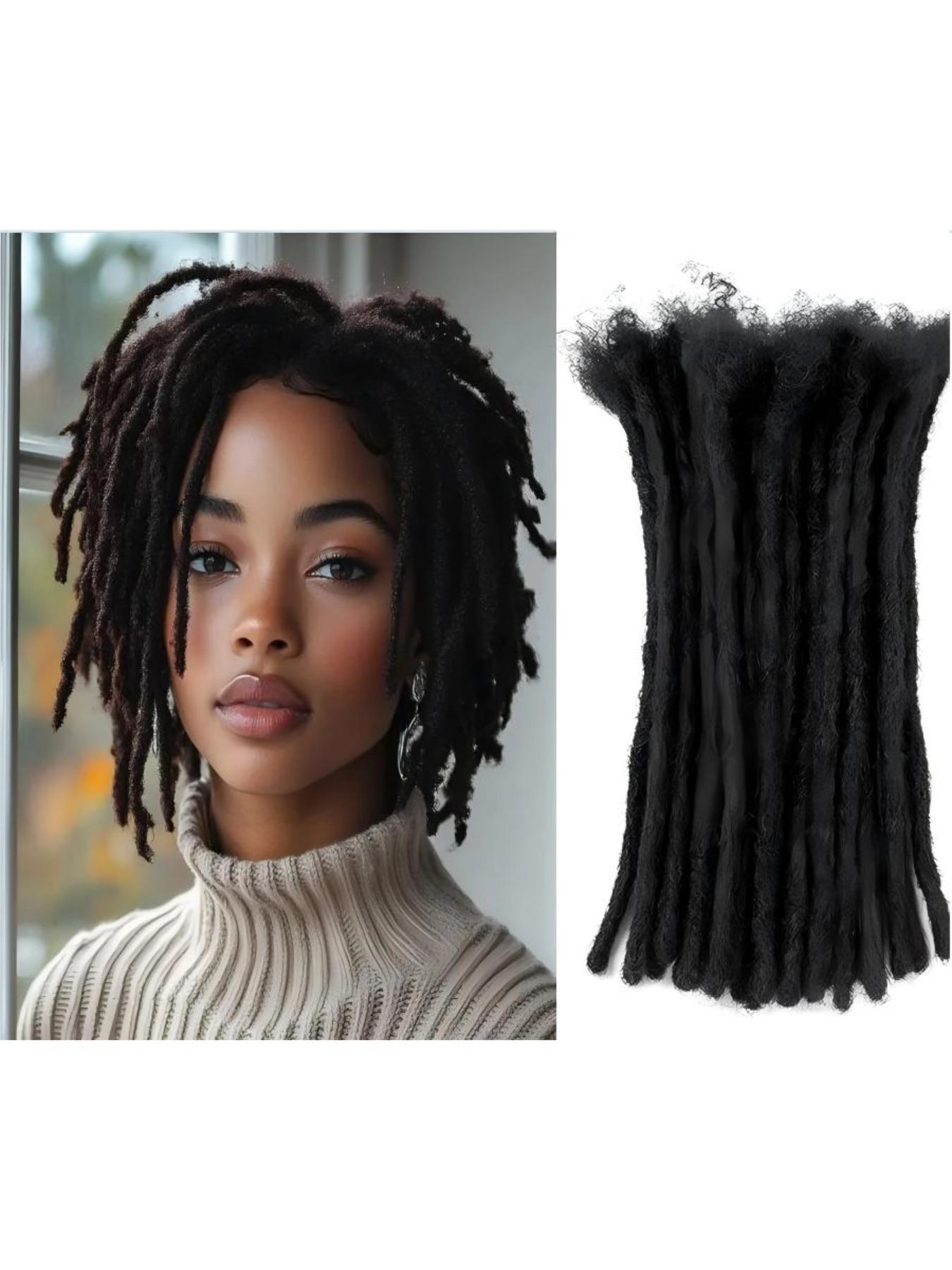 Human Hair Dreadlock Extensions Full Handmade Dreads Extensions Loc Extensions for Women/Men Can Be Dyed Curled Bleached (4-16 Inch 0.6cm 10-100 Strands)