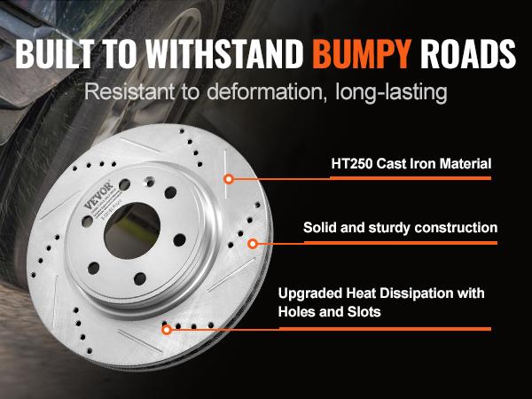 VEVOR Front Brake Kit Compatible with 2007-2017 Chevy Traverse, Buick Enclave, GMC Acadia, Saturn Outlook, Drilled and Slotted Brake Rotors Ceramic Brake Pads Replacement Kit, 12.8 Front Rotors