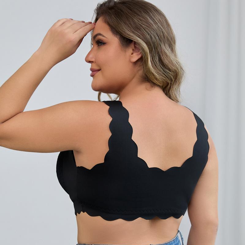SERACAL 1 Piece Women's Plus Size Floral Lace Front Buckle Wireless Push Up Bra Thin Three Quarter Cup Underwear for Daily Wear