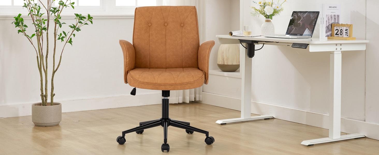 Okeysen Home Office Chair，Mid - Century Style, Padded Seat, Height - Adjustable with Wheels