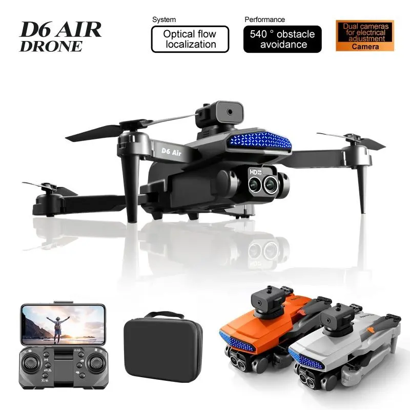 D6 five-sided induction obstacle avoidance dual-camera drone, equipped with optical flow positioning and electric adjustable lens, supports 540-degree obstacle avoidance, stable and safe for high-definition aerial photography.