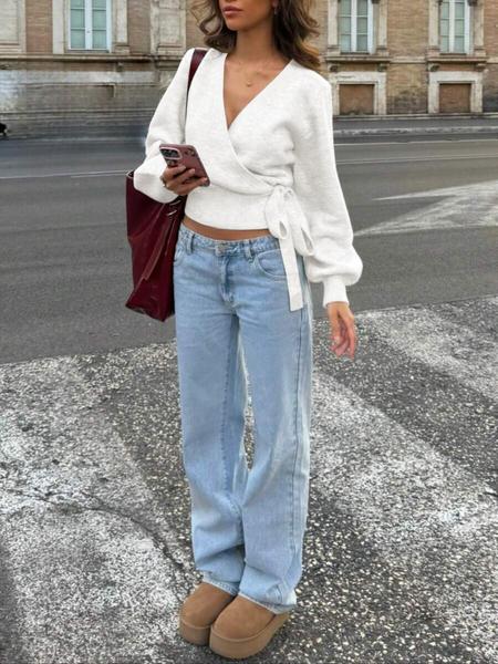 Women's Fall Winter Knitted Fitted Wrap Sweater, Casual Home Office Travel Essential, Versatile for Various Occasions