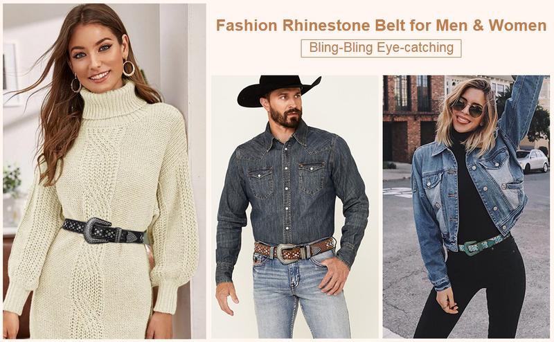 JASGOOD Women and Men Ladies Weatern Cowgirl Cowboy Bling Belt Rhinestone Belt for Jeans Pants Dress