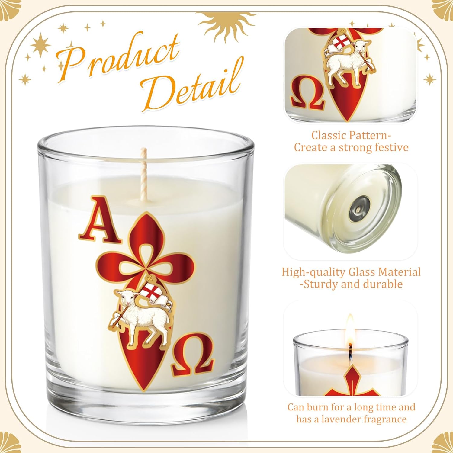 12 count Christian Religious Scented Candle  Set, Paschal Catholic Candle with Alpha Omega  and Lamb Design, Easter Prayer Candle for Baptism First Communion Church Decor