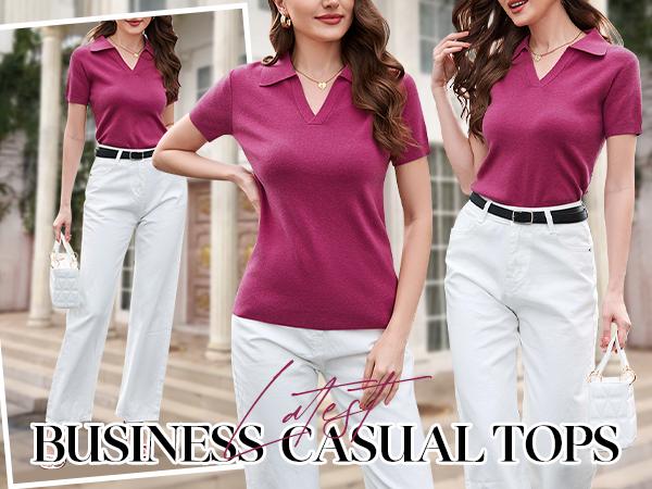 Arach&Cloz Womens Wool Blend Polo Shirts Summer Sweater Tops Short Sleeve Soft Business Casual SummerVibes 2026 SpringStatements
