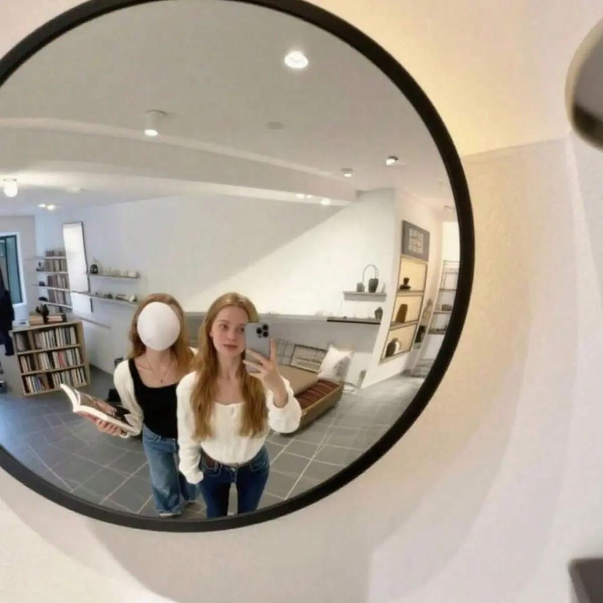 Black Art Decor Round Convex Mirror, Wide-Angle Wall-Mounted Home Decor for Living Room, Trendy Industrial Aesthetic Fisheye Decorative Mirror