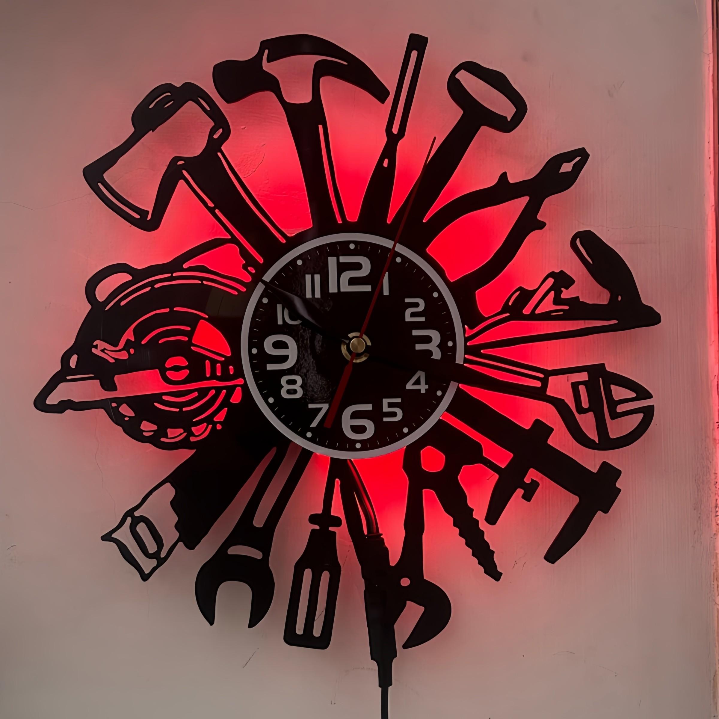 Tool-Shape LED Wall Clock, Perfect for Garage and Repair Workshop, Loved by Mechanics and DIY Enthusiasts, Quartz Movement