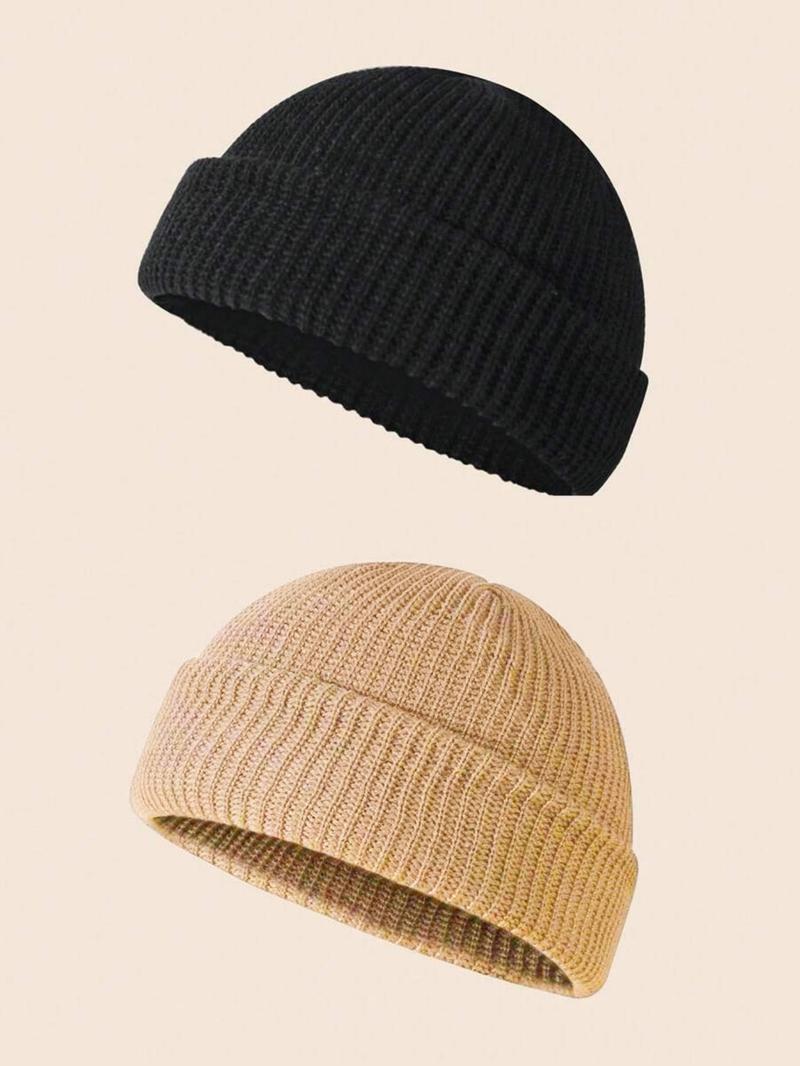 Men's Solid Color Knit Beanie Hat, Casual Street Soft Comfortable Beanie Cap for Fall & Winter, Fashion Accessories for Daily Wear, Knitted Hat