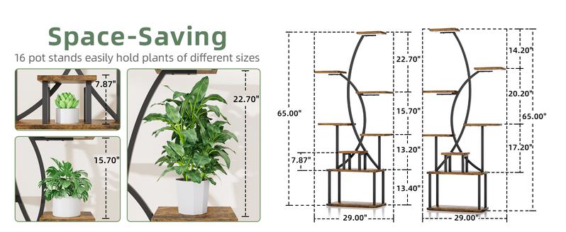 2 Pcs Plant Stand Indoor with Grow Lights - 8 Tiered Tall Plant Shelf, 65" Metal Shelves for Plants Multiple, Large Curved Half-Moon Flower Holder Stand Display Rack