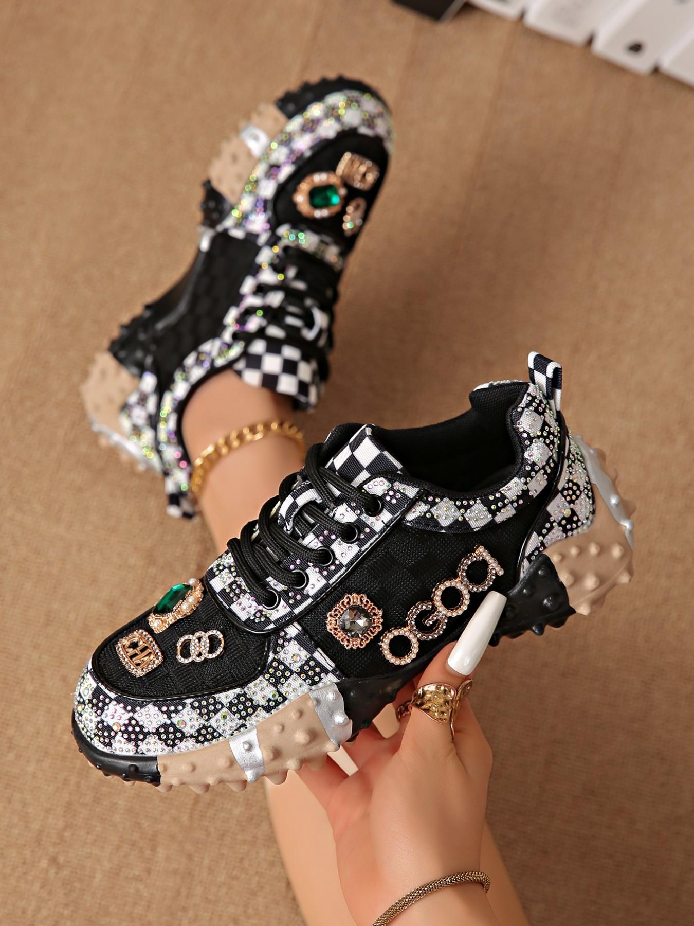 Women's Thick Sole Height Increasing Dad Shoes, Handmade Embellished Fashion Luxury Casual Women's Shoes, Unique Design Comfortable Sneakers