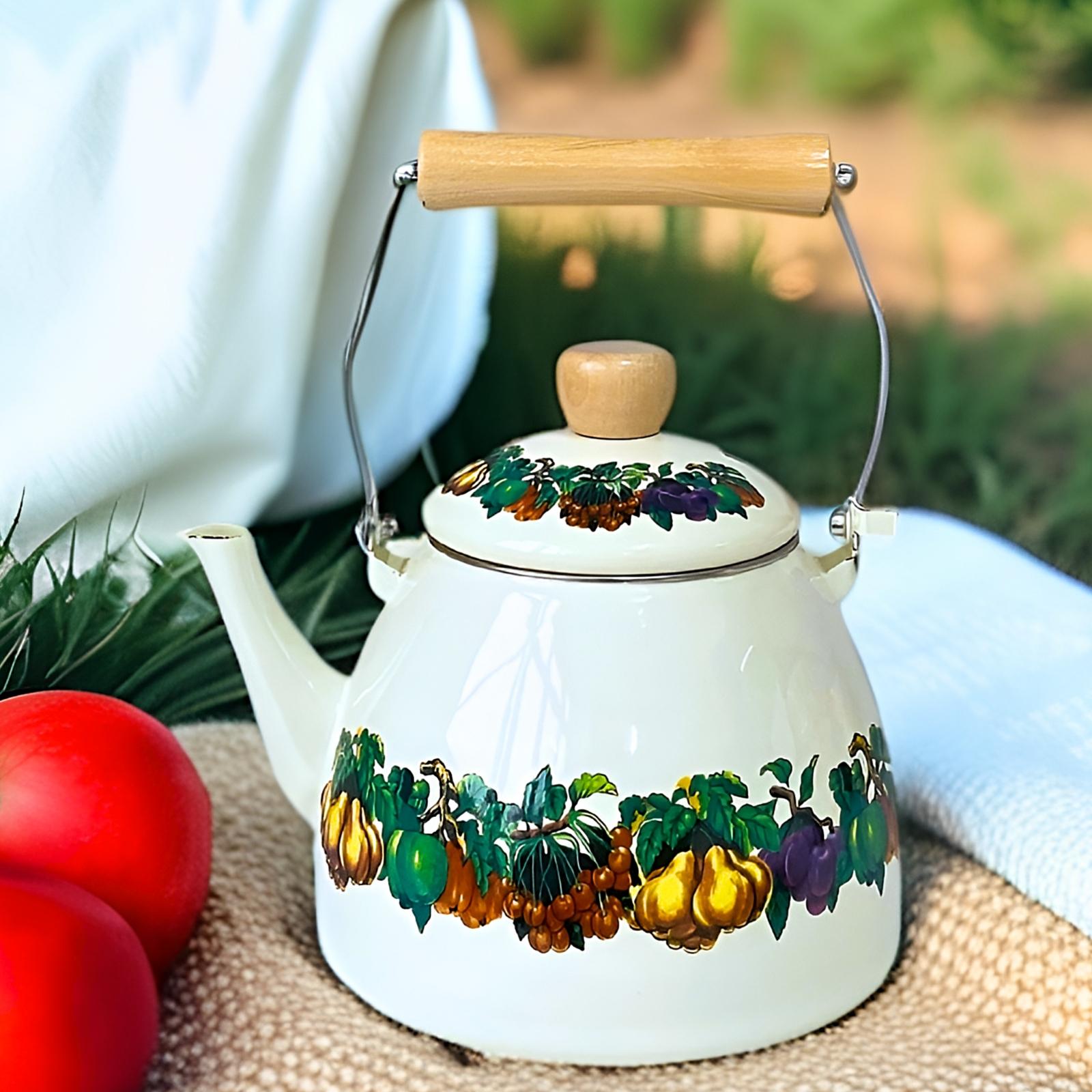 Fruit Pattern Enamel Kettle Set, 2 Counts/set Open Fire Heating Kettle & Dust Temperature Fresh Box, Drinkware for Home Kitchen